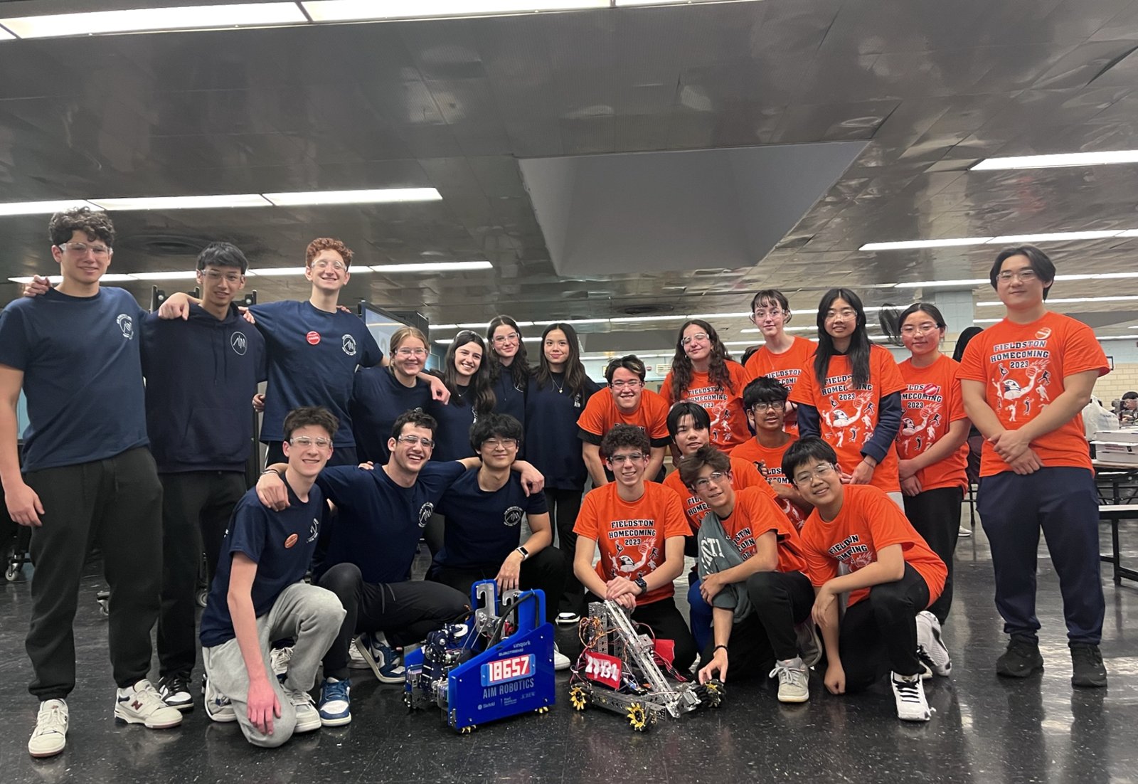 Daniel Blauner mentoring a joint group of AIM Robotics and Fieldston robotics students